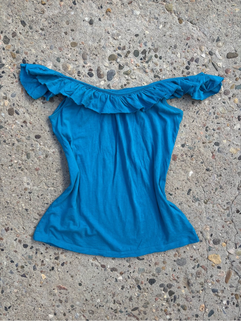 GAP Blue Ruffle Off-Shoulder Top Women's XS Cotton Modal Stretch Boho Casual